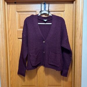 a.n.a Burgandy Knit Cardigan Sweater